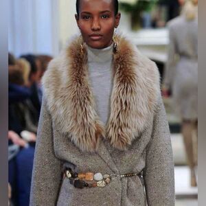Ralph Lauren Collection Pre-Fall 2014 Lamb Shearling Fur Collar Cardigan